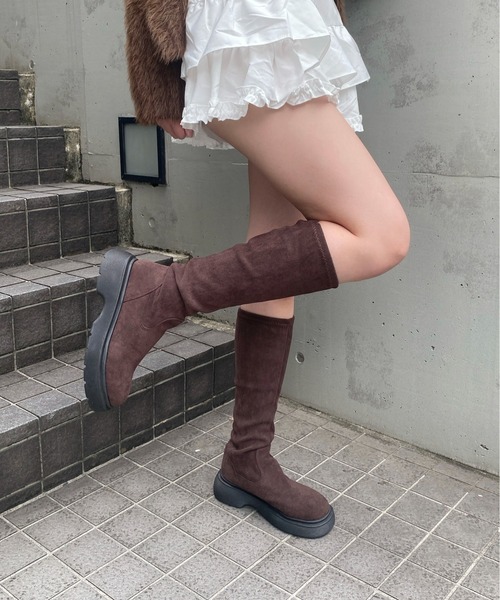 Mejoul ブーツ 「2025秋冬新作」ラウンドトゥフェイクスウェード