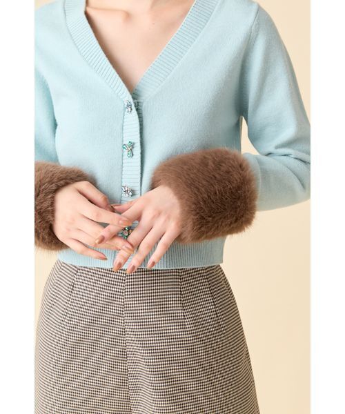 リリーブラウン2025 L.B CANDY STOCK袖ファーニットカーディガン L.B CANDY STOCK]袖ファーニットカーディガン(カーディガン)｜トップス