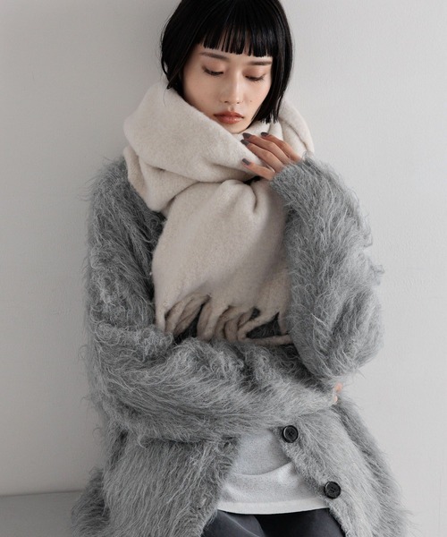 手織りマフラー、ストール　横フリンジ付き　長さ217cm 幅50cm+フリンジ マフラー レディース フリンジマフラー 大判ストール 秋冬 厚手