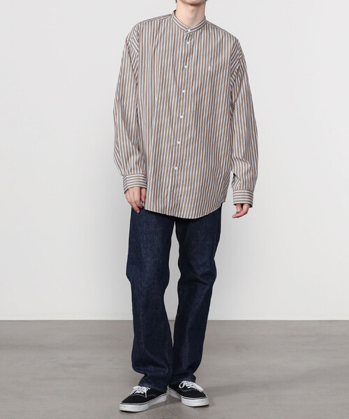 GYMPHLEX シャツ Gymphlex | マルチストライプ バンドカラー長袖シャツ