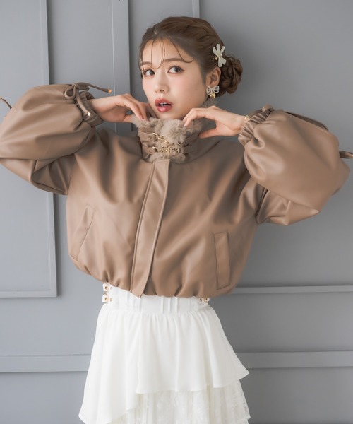 クチュールバイロジータ ブルゾン アウター 2WAYカラーフェイクレザー