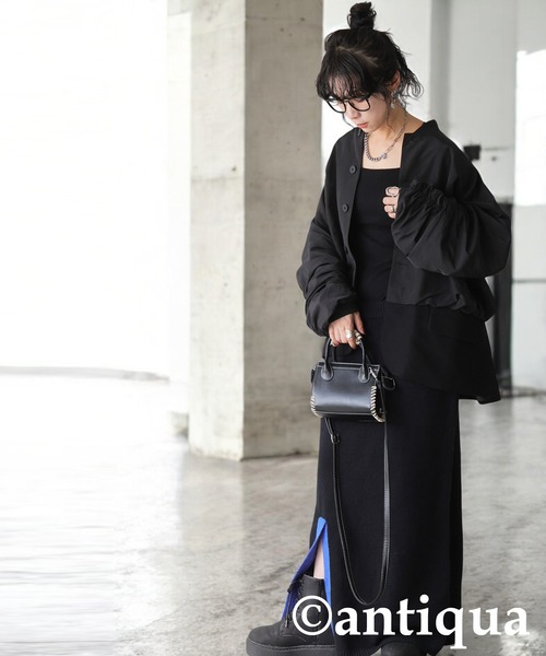 antiqua アンティカ 異素材切替デザインアシメジャケット 異素材切替 ジャケット ユニセックス テーラード 送料無料・メール便