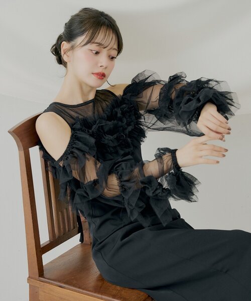 Chico（チコ） ドレス 「SALON by Chico」フリルデザインタイトロング