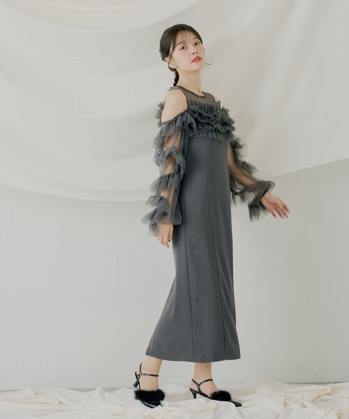 Chico（チコ） ドレス 「SALON by Chico」フリルデザインタイトロング