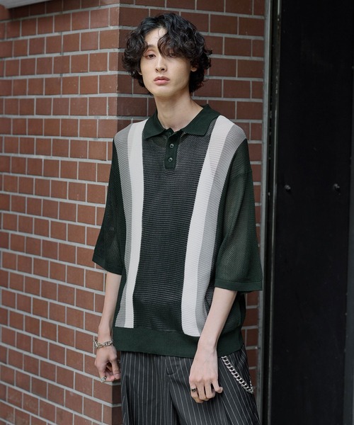 「Bleme」 半袖ニット L グリーン メンズ_画像4