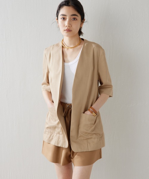 Whim Gazette ノーカラージャケット ベージュ Whim Gazette（ウィム ガゼット） ノーカラージャケット FREE ベージュ