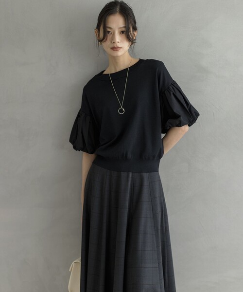 「組曲」 半袖ニット S2 ブラック レディース_画像8