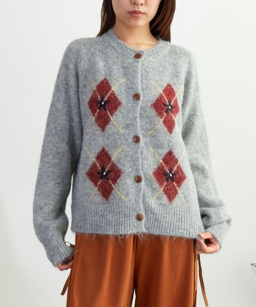 カーディガン アーガイル柄ニットカーディガン レディース : ZOZOTOWN