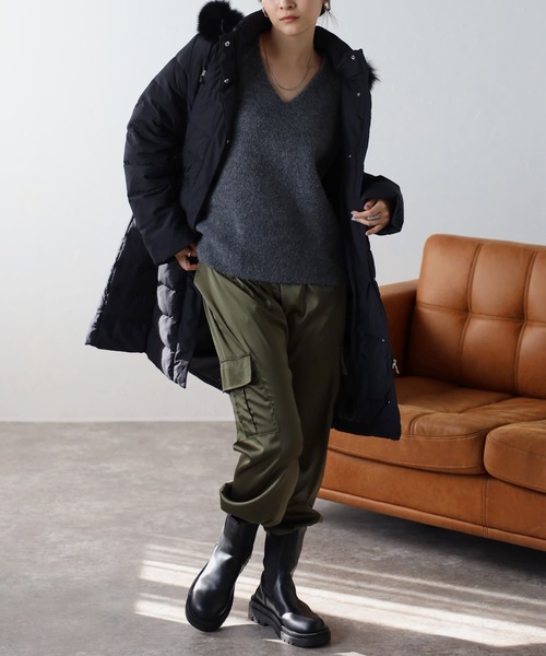 「&HALF」 「noa-ge」ダウンコート LL ダークグリーン レディース_画像3