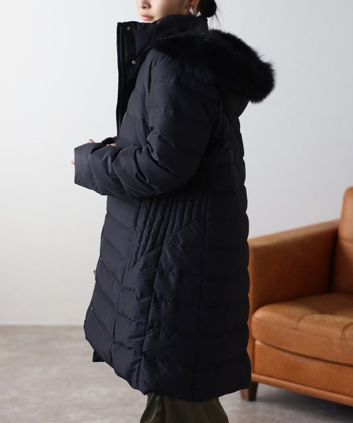 「&HALF」 「noa-ge」ダウンコート LL ダークグリーン レディース_画像8