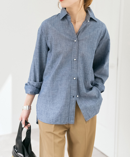 美品♪スピックアンドスパン パールボタンシャツ 人気モデル ゆったり 新品 Spick & Span スピックアンドスパン パールボタンドルマン