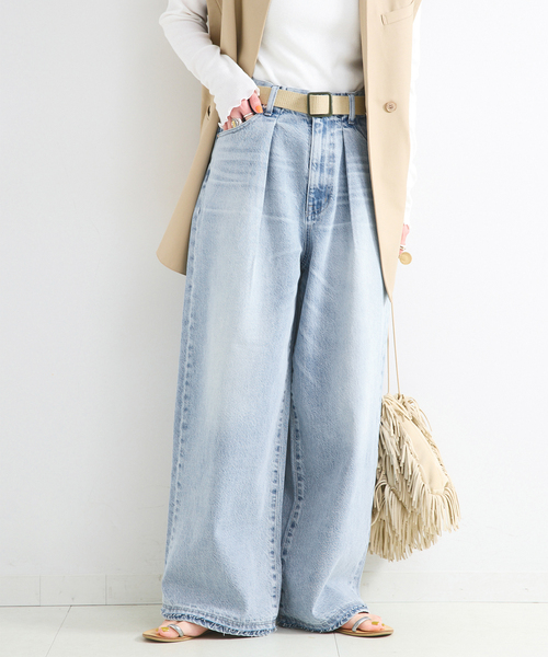 ワイドパンツ ジーンズ デニム デニムパンツ ウォッシャブル / DU JOUR / デュ ジュール PEG TUCK JEAN レディースの画像