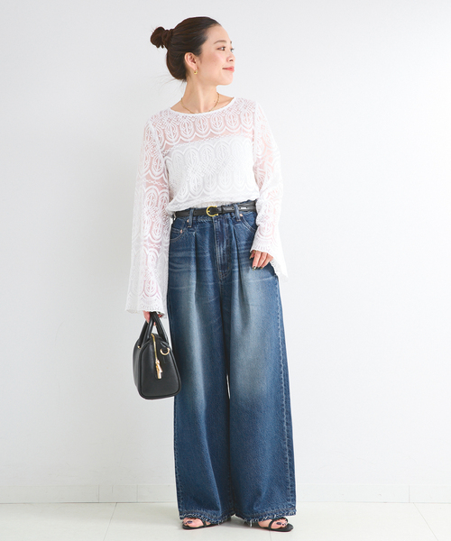 ワイドパンツ ジーンズ デニム デニムパンツ ウォッシャブル / DU JOUR / デュ ジュール PEG TUCK JEAN レディースの画像
