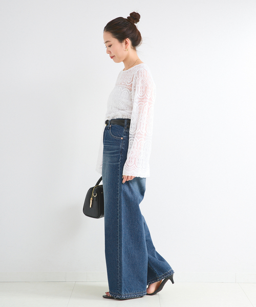 ワイドパンツ ジーンズ デニム デニムパンツ ウォッシャブル / DU JOUR / デュ ジュール PEG TUCK JEAN レディースの画像