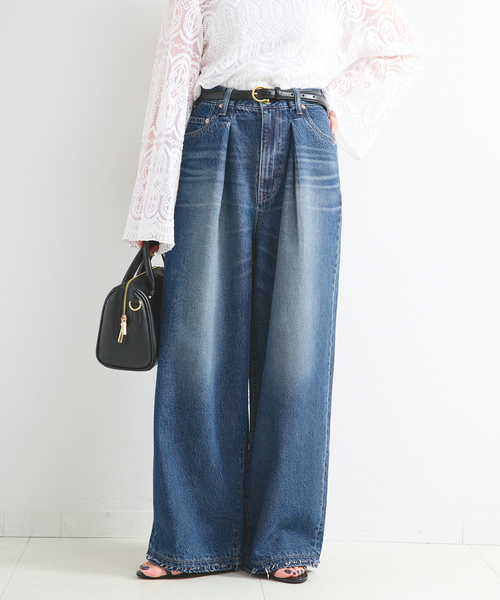 ワイドパンツ ジーンズ デニム デニムパンツ ウォッシャブル / DU JOUR / デュ ジュール PEG TUCK JEAN レディースの画像