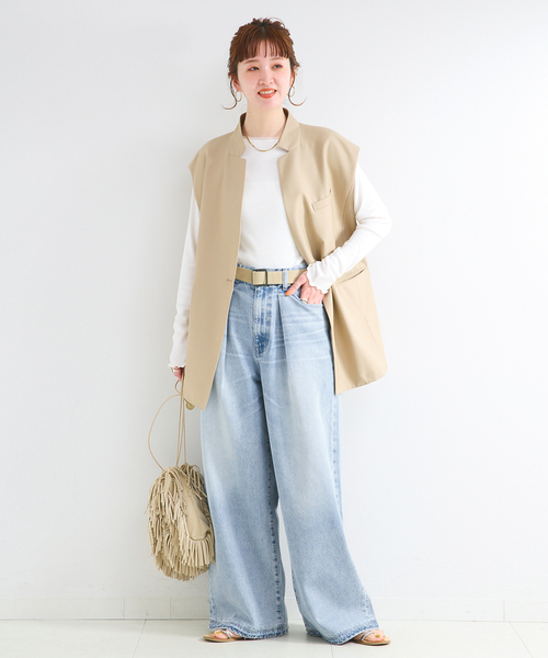 ワイドパンツ ジーンズ デニム デニムパンツ ウォッシャブル / DU JOUR / デュ ジュール PEG TUCK JEAN レディースの画像