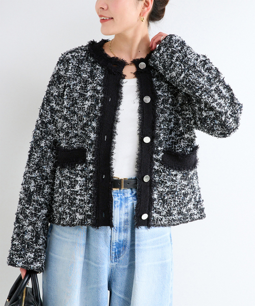 B.C STOCK（ベーセーストック） カーディガン 手洗い可 / ツイード