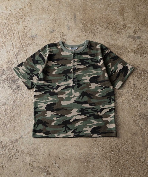 ADAMASTE tシャツ Camouflage Thermal Henry Neck T-shirt - 迷彩