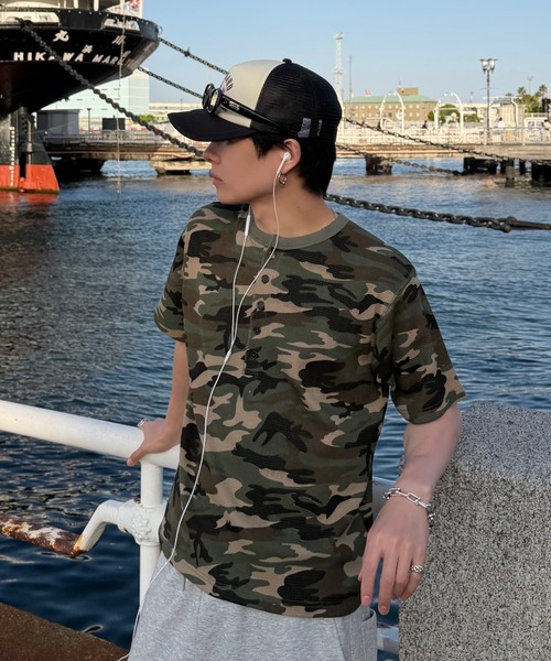 ADAMASTE ヘンリーネック tシャツ Camouflage Thermal Henry Neck T