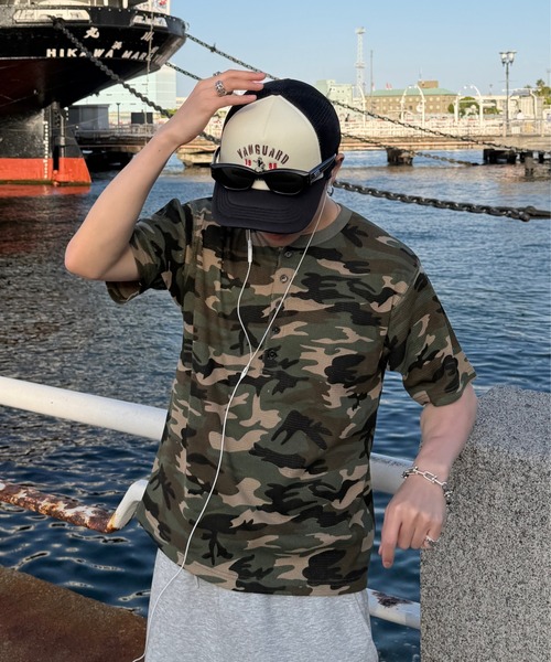 ADAMASTE tシャツ Camouflage Thermal Henry Neck T-shirt - 迷彩