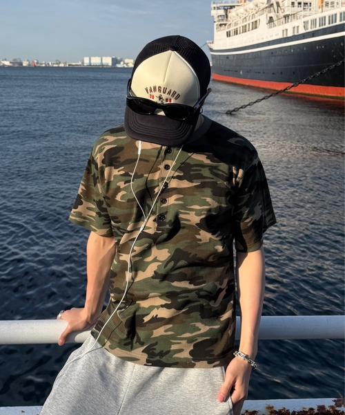 ADAMASTE ヘンリーネック tシャツ Camouflage Thermal Henry Neck T