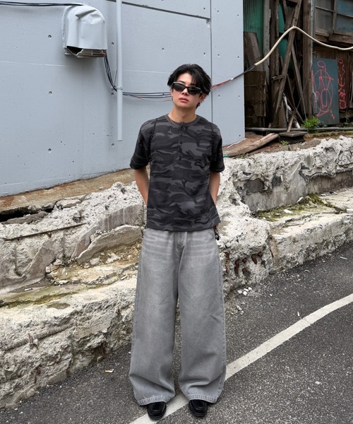 ADAMASTE ヘンリーネック tシャツ Camouflage Thermal Henry Neck T