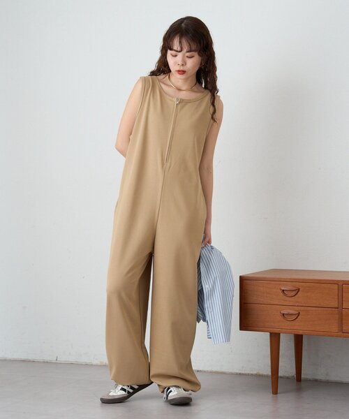 オールインワン 「3サイズ展開」フロントZIP裾ドロストオールインワン レディースの画像