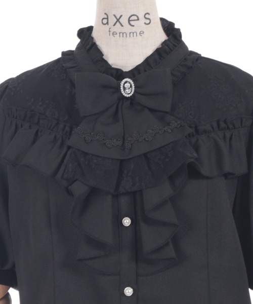 axes femme（アクシーズ ファム） ブラウス シャツ 半袖 リボン×ジャボ