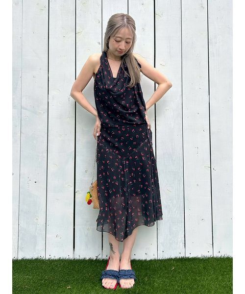 サンダル フリンジリボンミュールサンダル レディースの画像