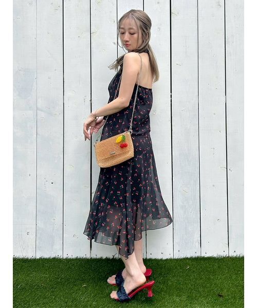 サンダル フリンジリボンミュールサンダル レディースの画像