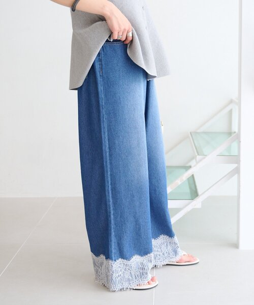 ワイドパンツ ジーンズ デニム デニムパンツ 「ZOZO限定」柔らかイージー裾レースデニムパンツ レディースの画像