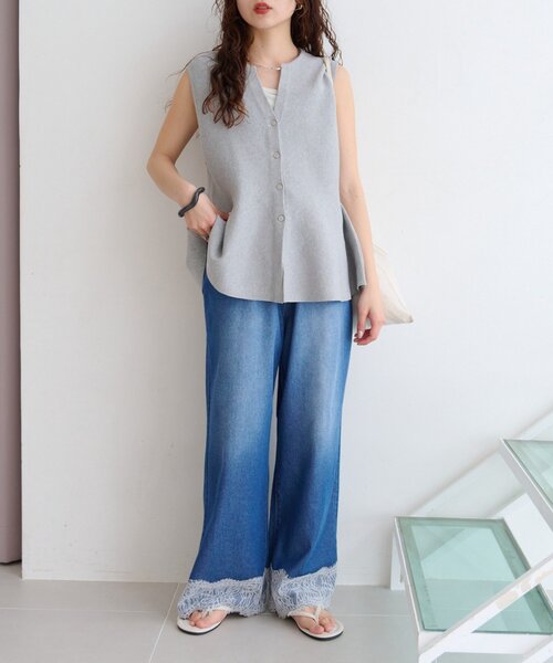 ワイドパンツ ジーンズ デニム デニムパンツ 「ZOZO限定」柔らかイージー裾レースデニムパンツ レディースの画像
