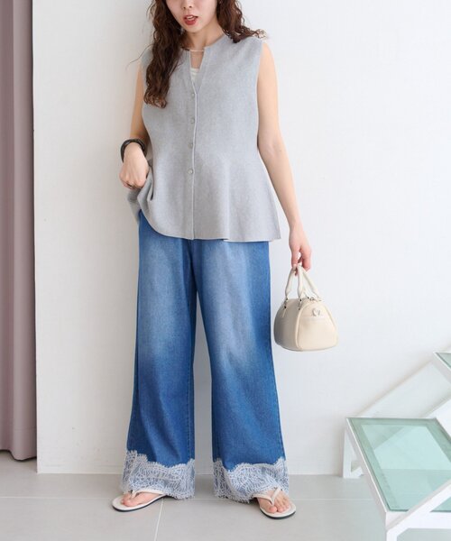 ワイドパンツ ジーンズ デニム デニムパンツ 「ZOZO限定」柔らかイージー裾レースデニムパンツ レディースの画像