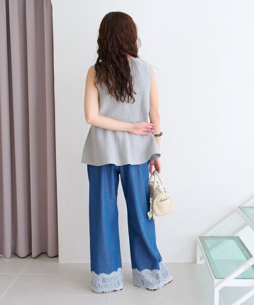 ワイドパンツ ジーンズ デニム デニムパンツ 「ZOZO限定」柔らかイージー裾レースデニムパンツ レディースの画像