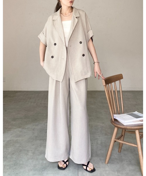 She's Closet セットアップ リネンタッチ半袖ダブルテーラード