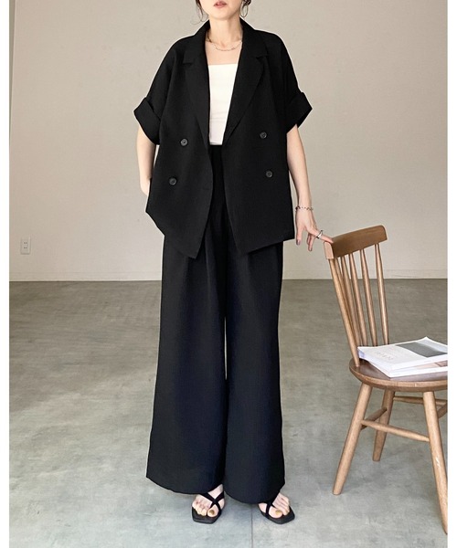 She's Closet セットアップ リネンタッチ半袖ダブルテーラード