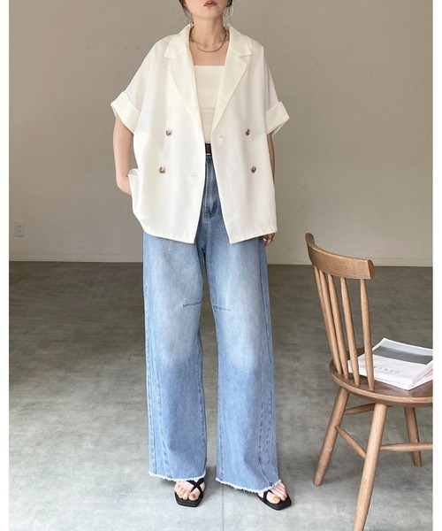 She's Closet セットアップ リネンタッチ半袖ダブルテーラード