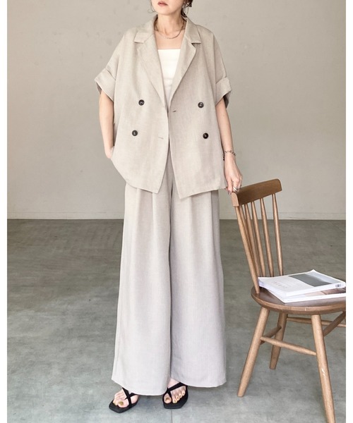 She's Closet セットアップ リネンタッチ半袖ダブルテーラード