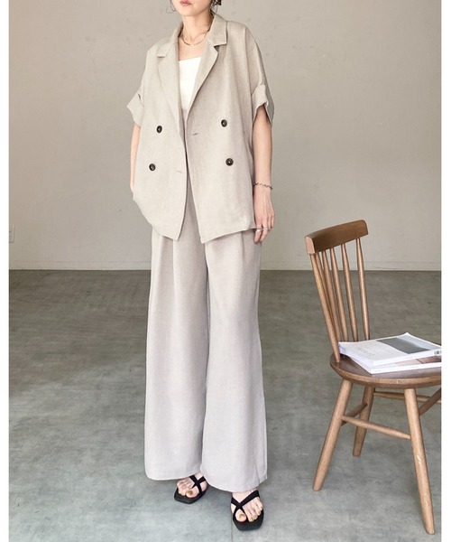 She's Closet セットアップ リネンタッチ半袖ダブルテーラード