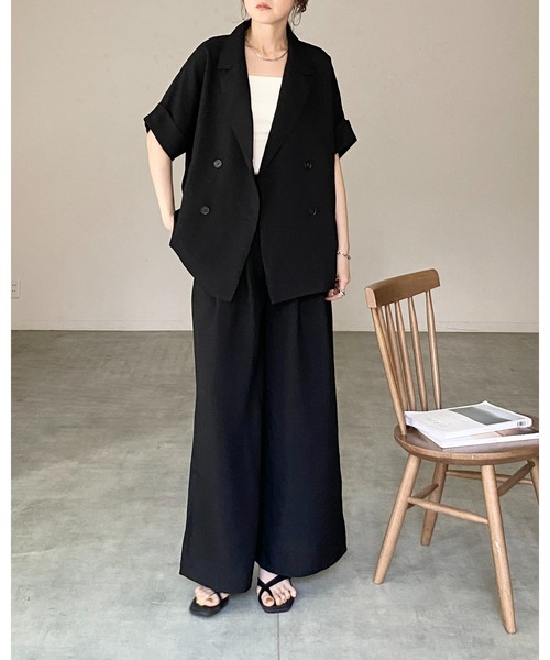 She's Closet セットアップ リネンタッチ半袖ダブルテーラード