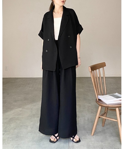 She's Closet セットアップ リネンタッチ半袖ダブルテーラード