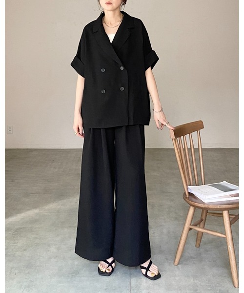 She's Closet セットアップ リネンタッチ半袖ダブルテーラード