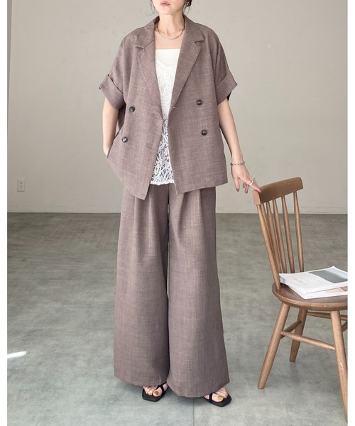 She's Closet セットアップ リネンタッチ半袖ダブルテーラード