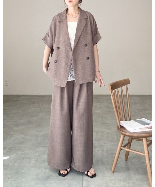 She's Closet セットアップ リネンタッチ半袖ダブルテーラード