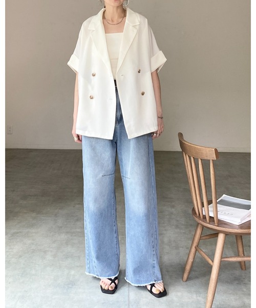 She's Closet セットアップ リネンタッチ半袖ダブルテーラード