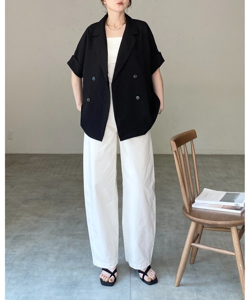 She's Closet セットアップ リネンタッチ半袖ダブルテーラード