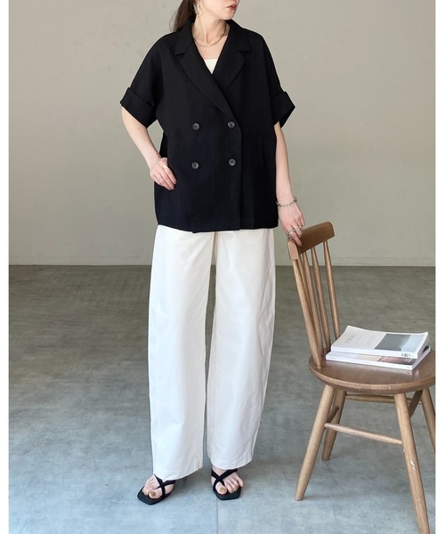 She's Closet セットアップ リネンタッチ半袖ダブルテーラード