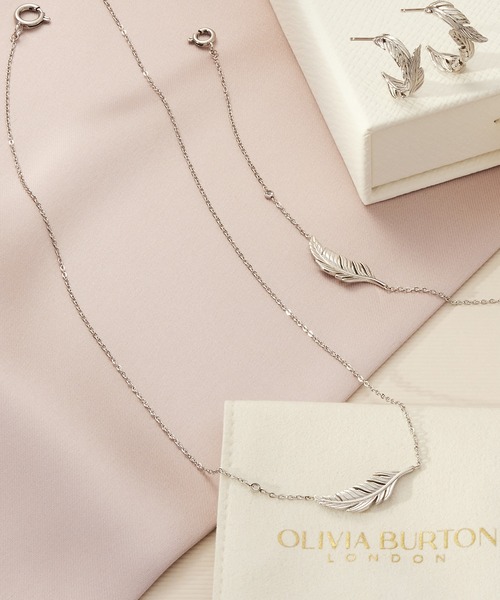 ネックレス 「OLIVIA BURTON/オリビアバートン」シグネチャー - フェザー シルバー ネックレス レディースの画像