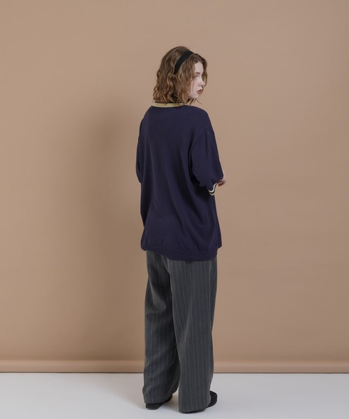 「MUHET」 半袖ニット MEDIUM ネイビー レディース_画像6