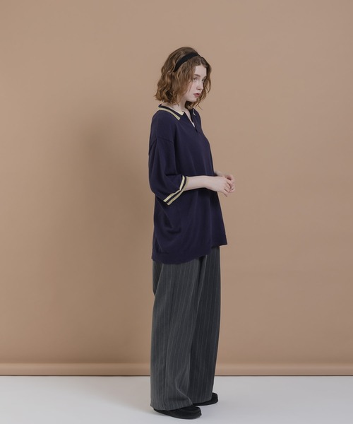 「MUHET」 半袖ニット MEDIUM ネイビー レディース_画像7